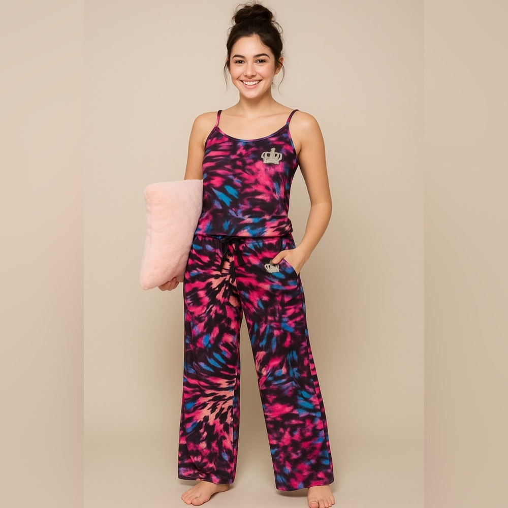 Juicy Couture Multicolor Tie-Dye Swirl Velour Lounge Set Pajamas Sz M Loungewear